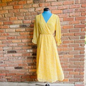 Lulus Yellow Floral MIDI Wrap Dress, Size Small